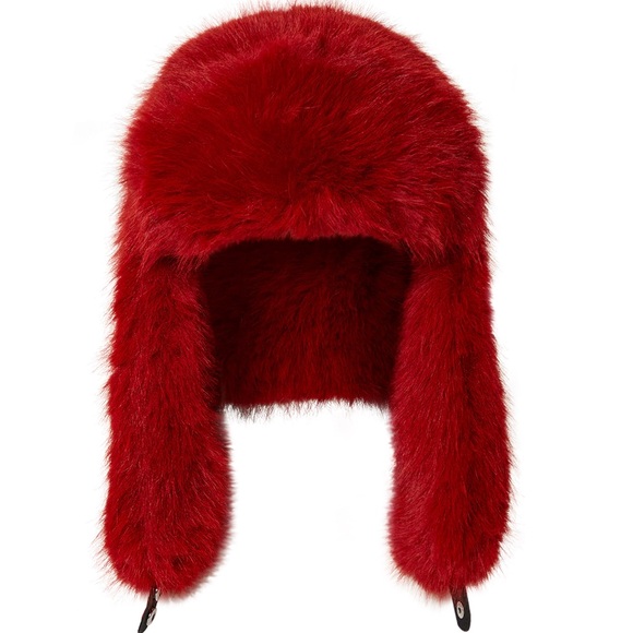Sprayground Sky High Seekers Arctic Big Fur Aviator Faux Fur Hat Red